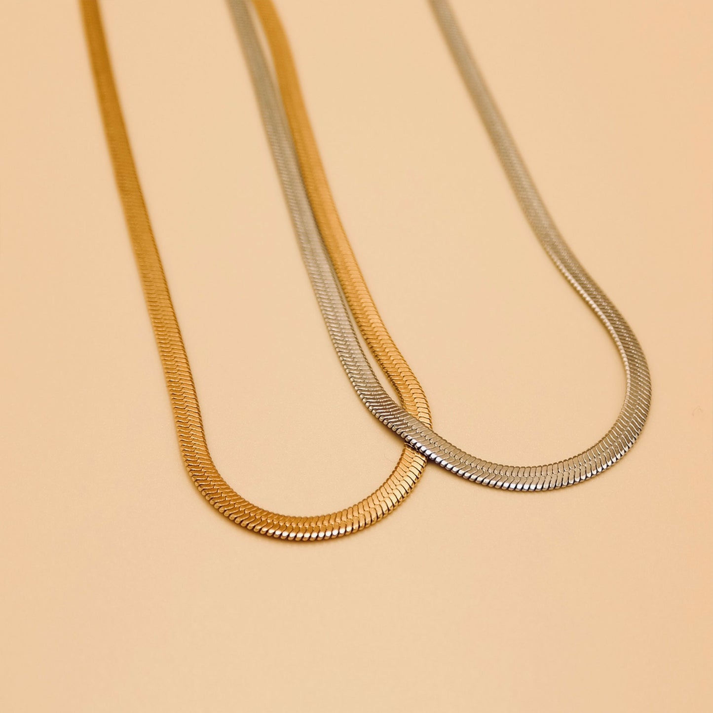 Herringbone Necklace Silver Colour - Waterproof/Tarnishproof
