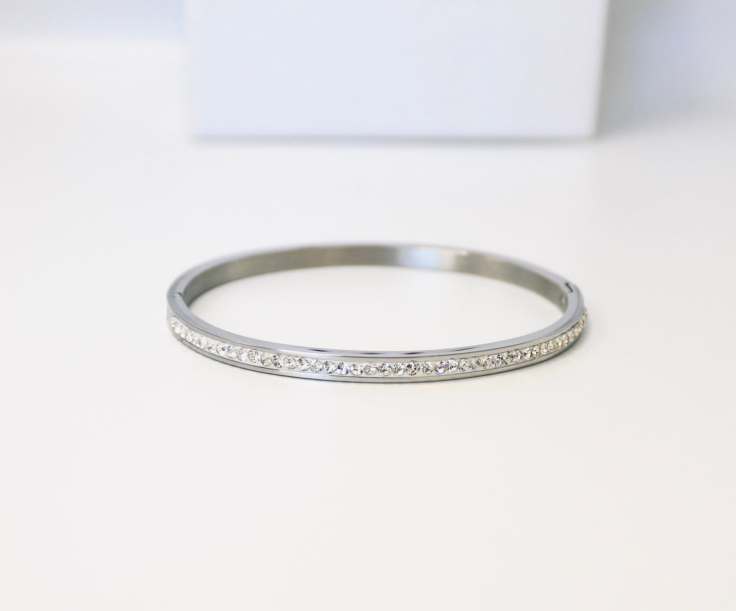 Stackable bangle with small cubic zirconia - Water and Tarnish Proof - Silver