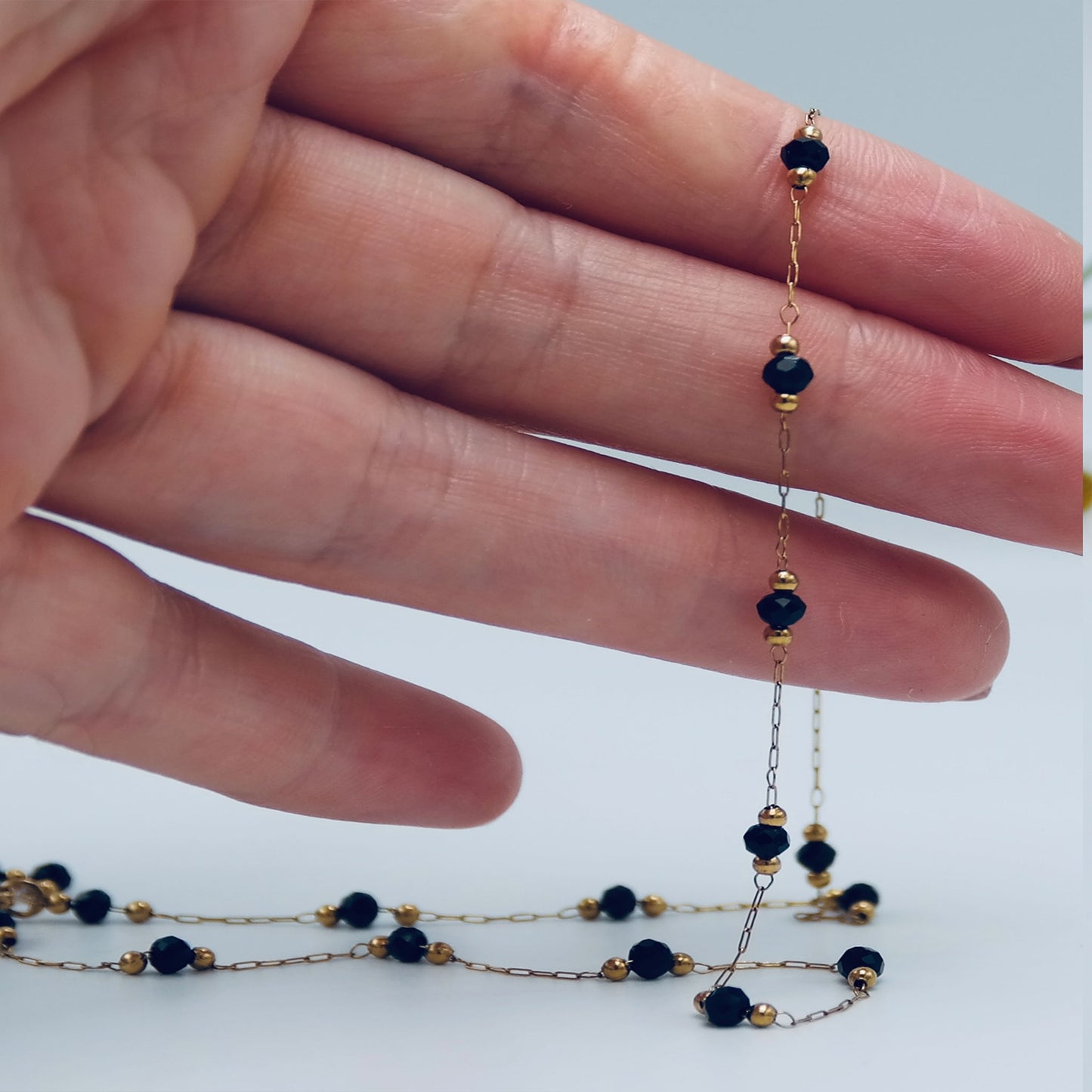 Minimalistic Natural Black Beaded Perfume Chain