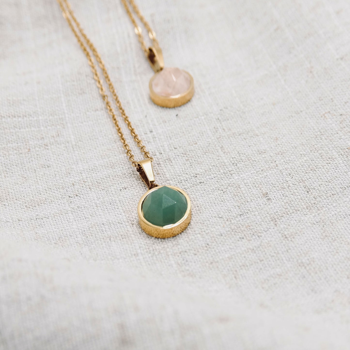 Natural Stone Pendant Necklace Waterproof and Tarnish proof - Colour Aventurine