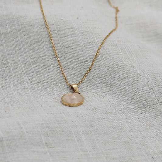 Natural Stone Pendant Necklace Waterproof and Tarnish proof - Colour Rose