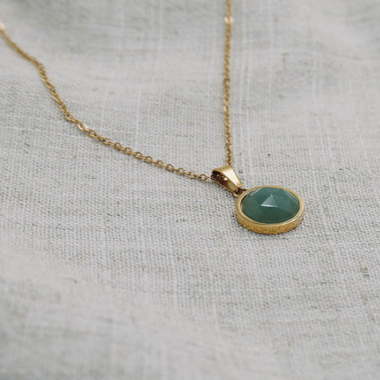 Natural Stone Pendant Necklace Waterproof and Tarnish proof - Colour Aventurine