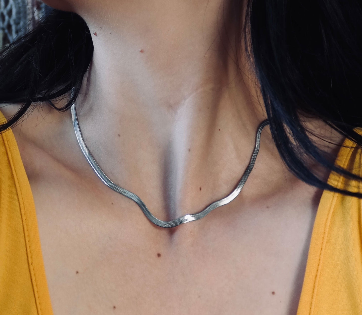 Herringbone Necklace Silver Colour  - Waterproof/Tarnishproof