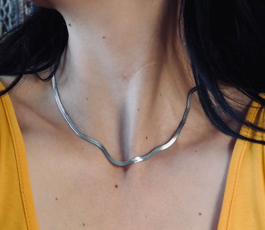 Herringbone Necklace Silver Colour  - Waterproof/Tarnishproof