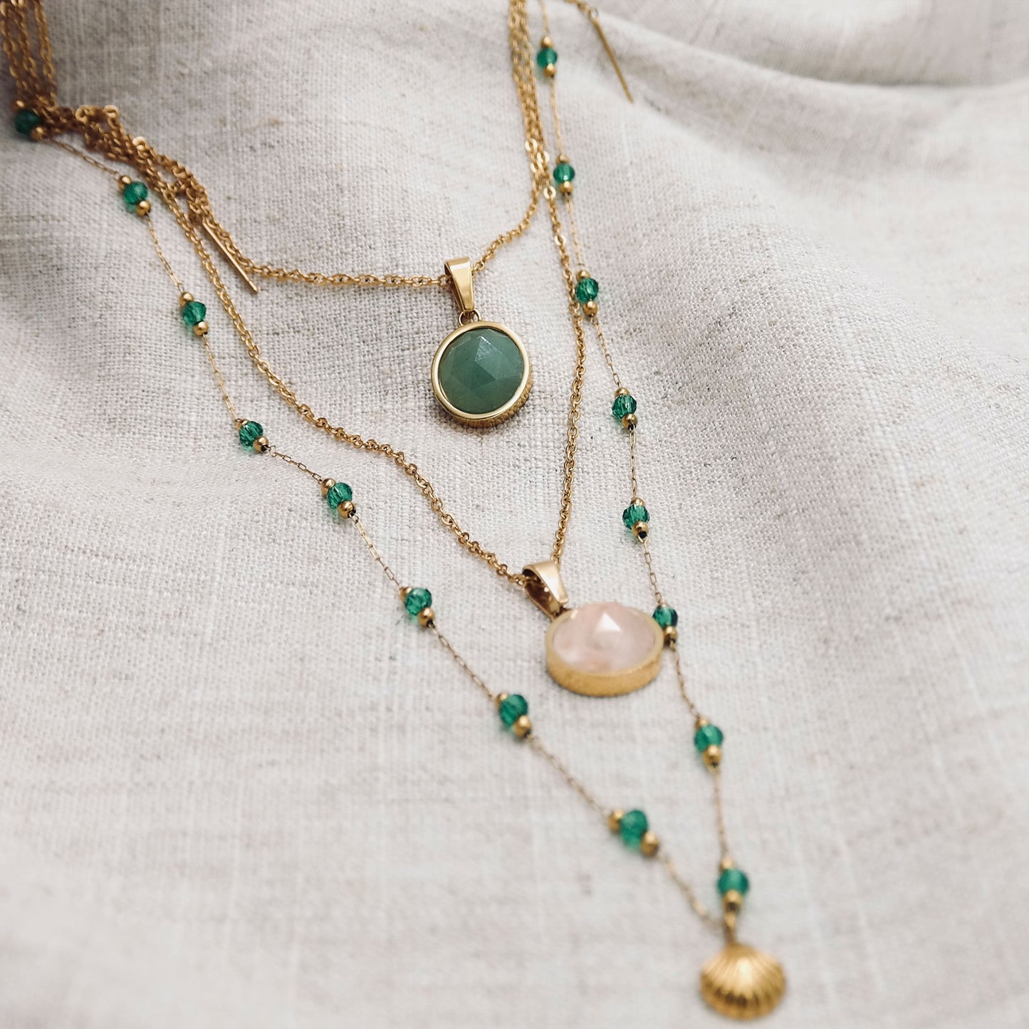 Natural Stone Pendant Necklace Waterproof and Tarnish proof - Colour Aventurine